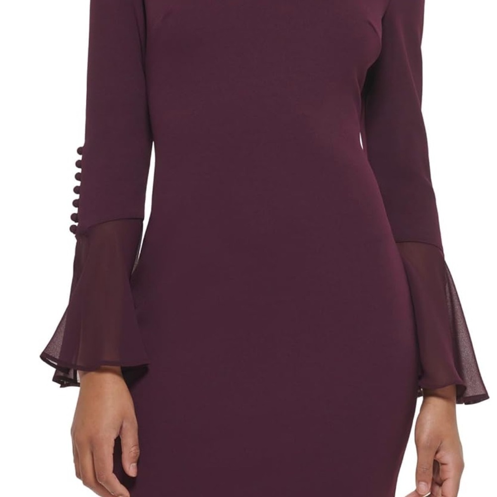 Calvin Klein Womens Chiffon Midi Sheath Dress - Picture 2 of 3